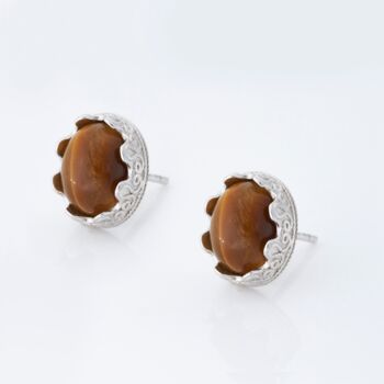 Tiger Eye 925 Sterling Silver Stud Earrings, 3 of 4