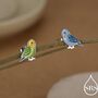 Sterling Silver Mismatched Enamel Budgie Stud Earring, thumbnail 1 of 12