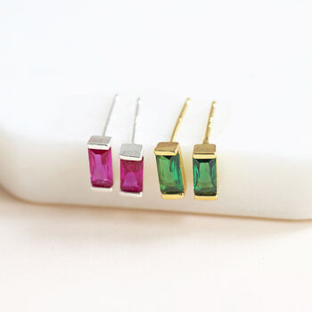 Dainty Baguette Birthstone Stud Earrings, 3 of 8