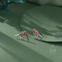 Enamel Robin Bird Stud Earrings In Sterling Silver, thumbnail 4 of 12