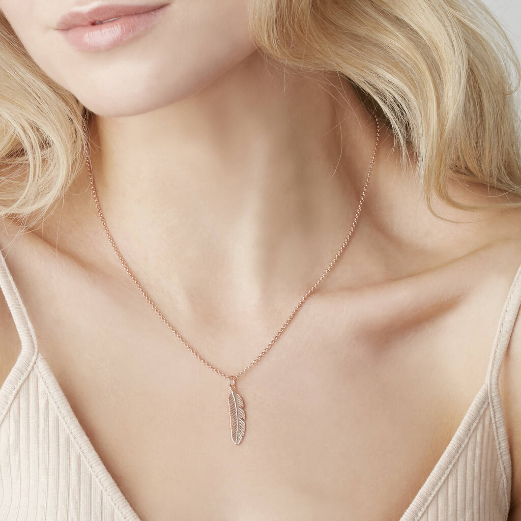 Feather Necklace In 18ct Rose Gold Vermeil Plate, 1 of 4