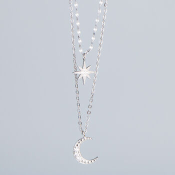 Sterling Silver Moon And Star Layered Necklace, 5 of 7