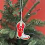 Cowboy Boot Sequin And Fabric Christmas Decoration, thumbnail 4 of 5