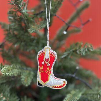 Cowboy Boot Sequin And Fabric Christmas Decoration, 4 of 5