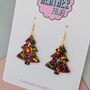 Large Green, Gold And Pink Glitter Christmas Tree Earrings, thumbnail 2 of 4