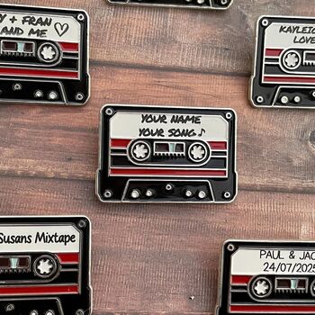 Custom Mixtape Cassette Tape Enamel Pin – Personalised Names Or Song – Retro 80s 90s Music Gift, 4 of 5