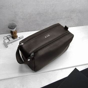Personalised Men's Large Leather Wash Bag, 2 of 7