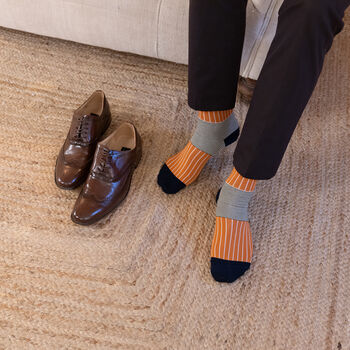 Oxford Stripe Orange Luxury Crew And Trainer Men’s Socks, 4 of 5