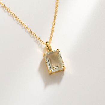 Green Amethyst Emerald Cut Pendant Necklace In Sterling Silver And Gold, 5 of 9