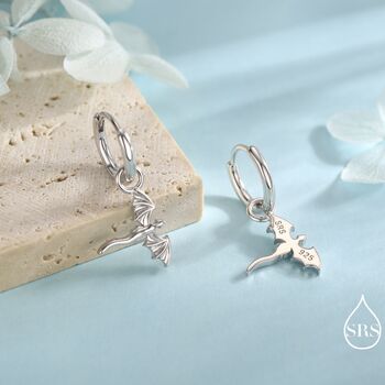 Tiny Flying Dragon Huggie Hoop In Sterling Silver, 3 of 11
