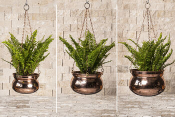 Hammered Copper Hanging Planter – Brass Chain, 17cm, 5 of 8