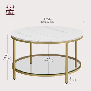 Coffee Table Marble Round Tempered Glass Storage Shelf, 10 of 12