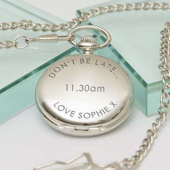 Personalised Dont Be Late Wedding Pocket Watch, 6 of 6