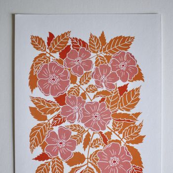 Summer Evenings Dog Rose Linocut Art Print, 4 of 4