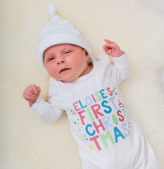 Personalised Any Wording Baby First Christmas Babygrow, 2 of 11