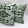 Square Ikat Silk Cushion Forest Green Abstract, thumbnail 2 of 9