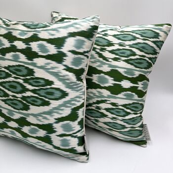 Square Ikat Silk Cushion Forest Green Abstract, 2 of 9