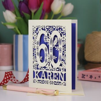Personalised 60th Birthday Card Papercut Woodland Design, 7 of 8