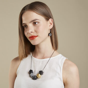 Black Marble And Brass Geometric Necklace, 2 of 8