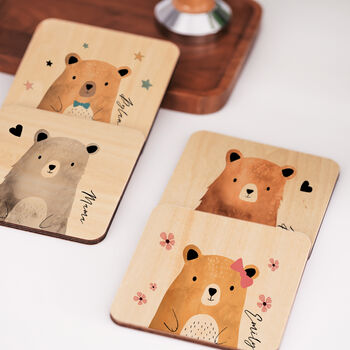 Personalised Family Bears Watercolour Style Coasters, 4 of 8