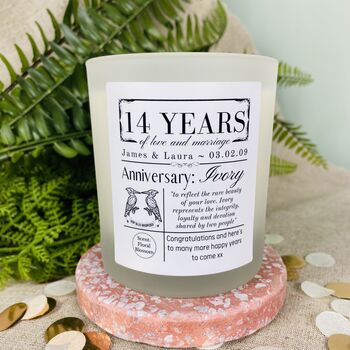 Personalised 14th Ivory Anniversary Meaning Candle, 2 of 11