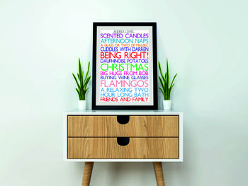 Personalised 'Favourite Things' Framed Print: Colours, 3 of 6