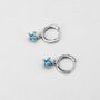 Sterling Silver Aqua Blue Cz Star Huggie Hoop Earrings, thumbnail 5 of 12