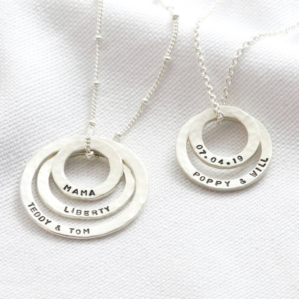 Personalised Sterling Silver Hammered Halo Necklace, 1 of 11