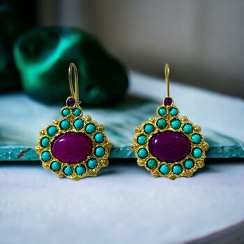 Turquoise Amethyst Earrings Plated With 24k Gold, 3 of 4
