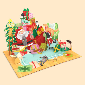 Santa With Cats And Dogs Christmas 3D Pop Up Card, 2 of 4
