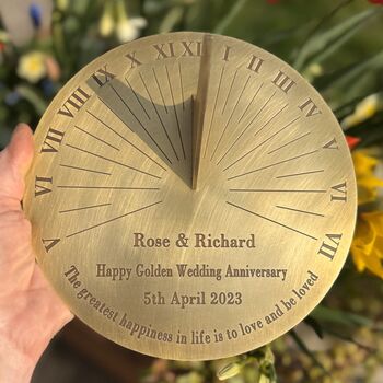 Golden Anniversary Personalised Sundial Engraved Brass, 5 of 9