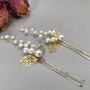 Pearl And Gold Leaf Hair Pins – Elegant Bridal And Bridesmaid Hair Accessories, thumbnail 7 of 12