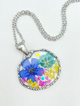 Pendant Necklace With Colourful Flowers In Silver Or Gold, 5 of 10
