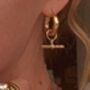 Chunky 18 K Thick Gold Plated T Bar Hoop Earrings, thumbnail 3 of 6