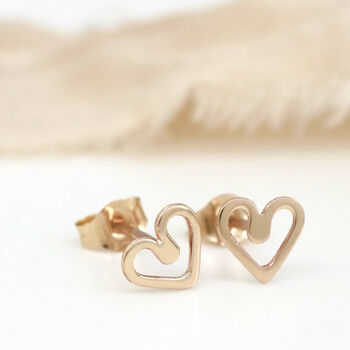 Tiny 9ct Gold Earrings. Heart Studs, 11 of 12