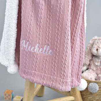 Personalised Dusty Pink Pom Pom Baby Blanket, 3 of 6