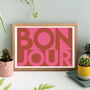 Bonjour Pink And Red Typography Print, thumbnail 2 of 3