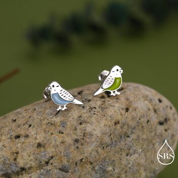 Sterling Silver Enamel Budgie Stud Earring, 4 of 12