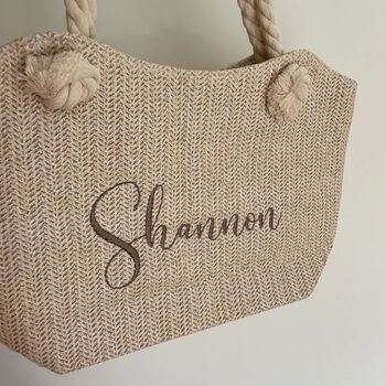 Personalised Custom Willow Straw Rope Handle Shoulder Tote Clutch Bag, 7 of 7