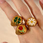 Signet Ring With Cute White Enamel Daisy Flower, thumbnail 3 of 4
