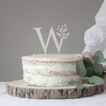 Personalised Initial Floral Wooden Cake Topper, 3 of 5