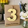 Personalised 3rd Third Birthday Card Wooden Three Gift, thumbnail 4 of 6