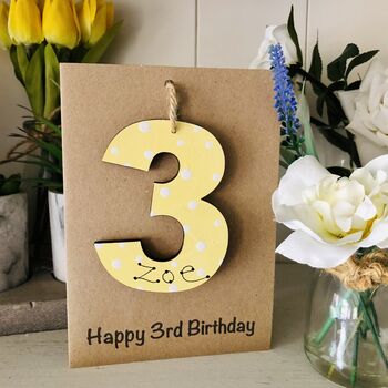 Personalised 3rd Third Birthday Card Wooden Three Gift, 4 of 6