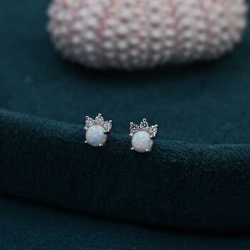 Tiny White Opal With Cz Stud Earrings Sterling Silver, 4 of 9