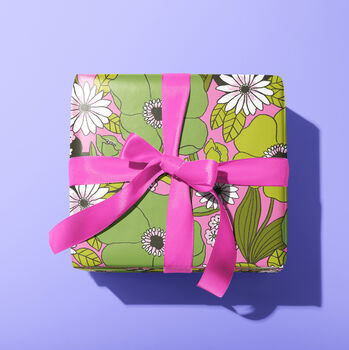 Pink And Green Vintage Floral Pattern Wrapping Paper, 3 of 6