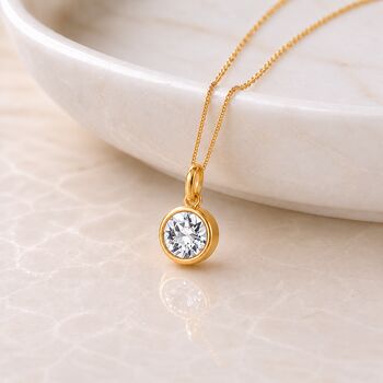 Personalised Gold Plated Sterling Silver April Birthstone Cubic Zirconia Pendant Necklace, 2 of 10