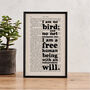 'I Am No Bird' Jane Eyre Book Quote Print, thumbnail 1 of 5