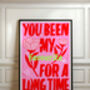 Favourite Lyric Art Print – Neon And Pink, Handwritten Typography With Flowers, thumbnail 3 of 6
