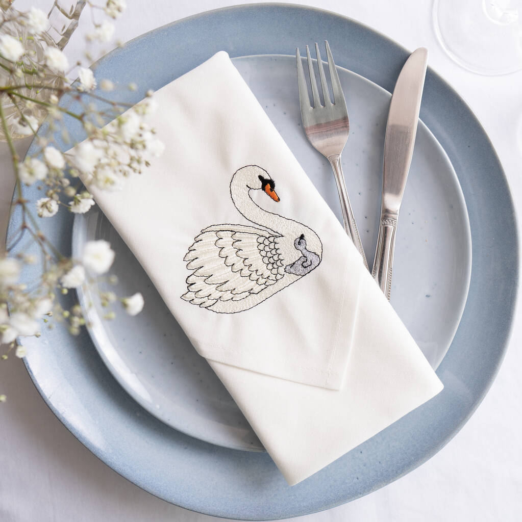 Set Of Two Embroidered Swan Napkins, 1 of 9