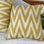 Yellow And Cream Zigzag Silk Ikat Cushion, thumbnail 1 of 8